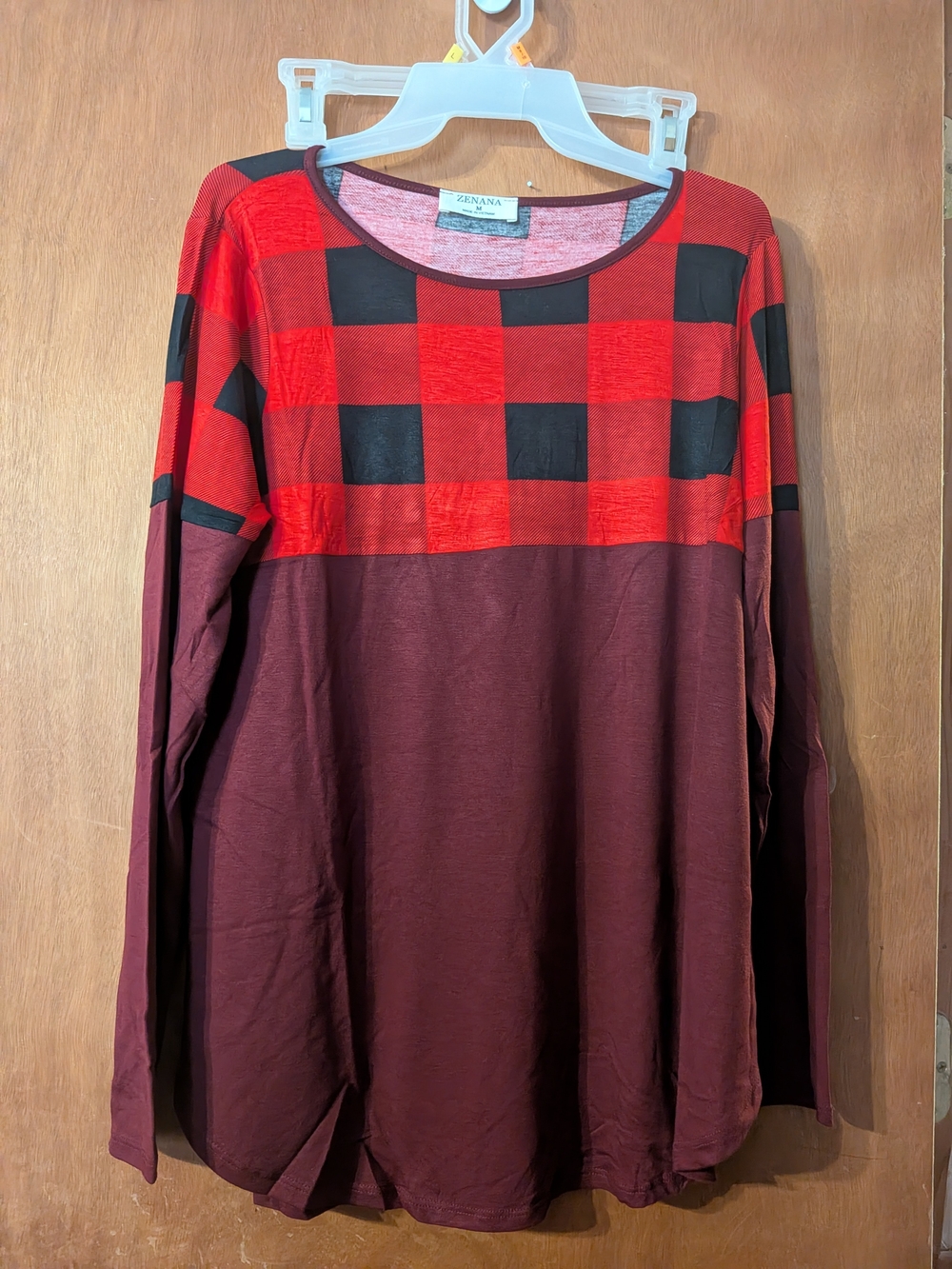 Zenana Outfitters Red & Burgundy Plaid Yoke Long-Sleeve Women Shirt